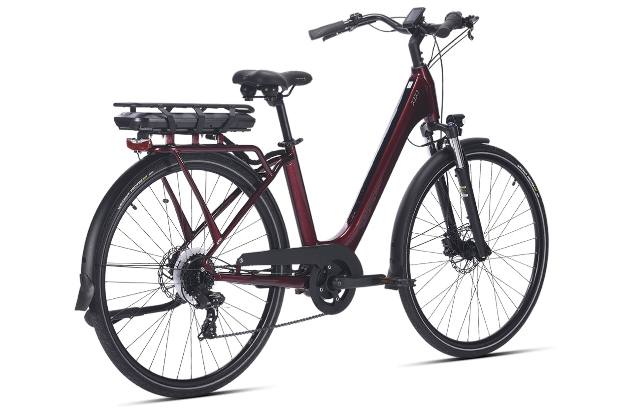 Vélo urbain éléec Sunn ON rouge vue arrière